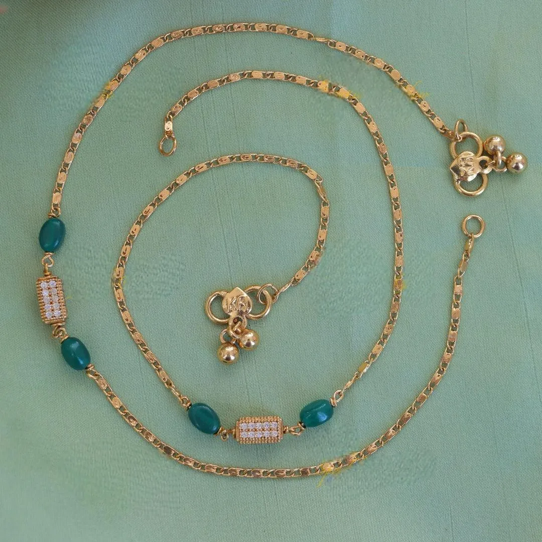 Graceful Gold Toned Green Festive Anklets